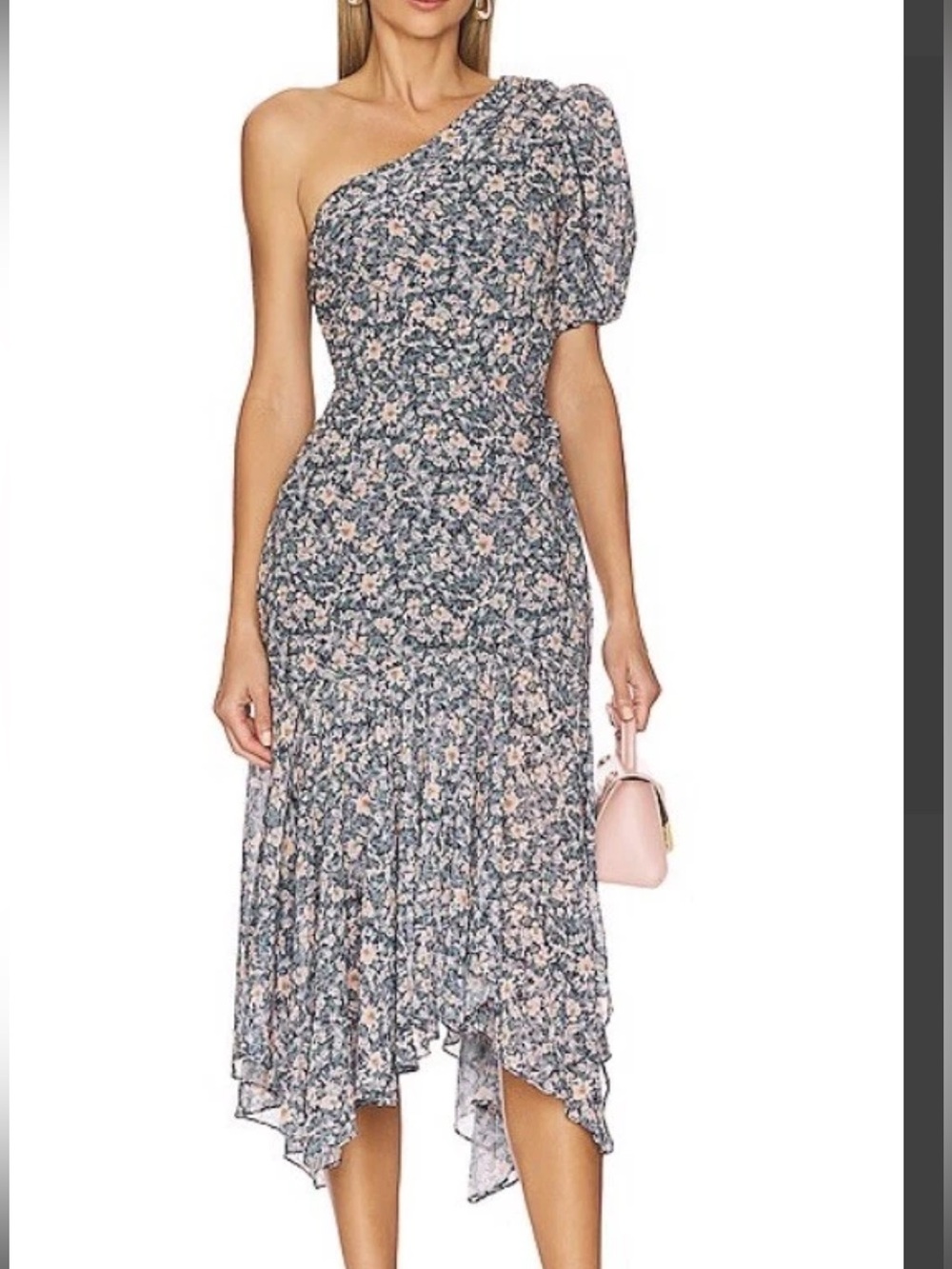 ASTR the label Santorini ditsy floral one shoulder draped cocktail dress sz s